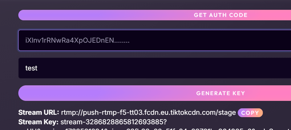 Dans un autre onglet je génère ma clé tiktok avec le générateur Zenstream