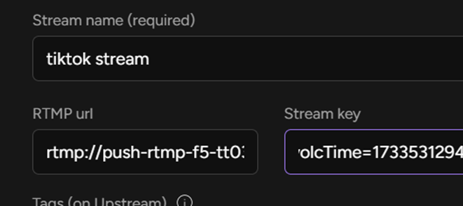 je colle la clé de stream