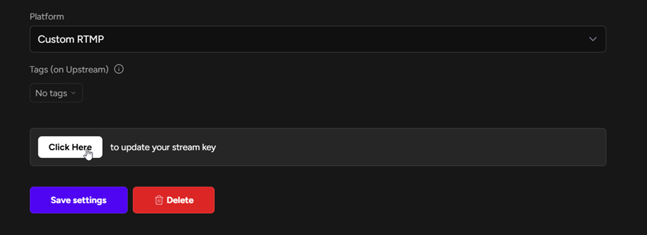 Là je viens cliquer sur « update your stream key » pour remplacer l’ancienne clé